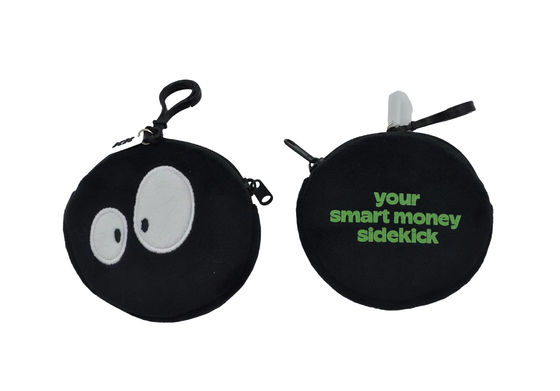 Round Shape Cute Embroidery And Printed Emoji Plush Coin Purse With Silicone Tag