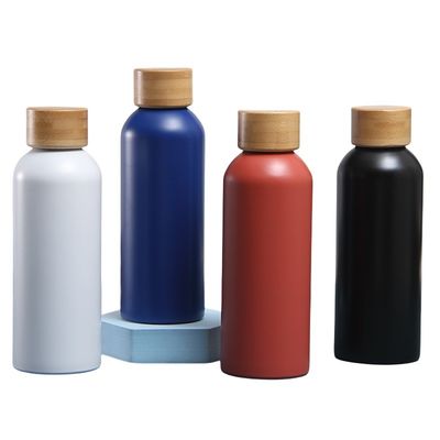 Insulated 500ml Bamboo Lid Stainless Steel Metal Water Bottle Keeping Drink Hot Cold 6-12hrs