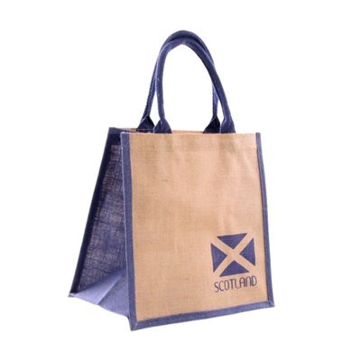 Custom Made Printed Natural Jute Tote Bag With Coloured Gusset