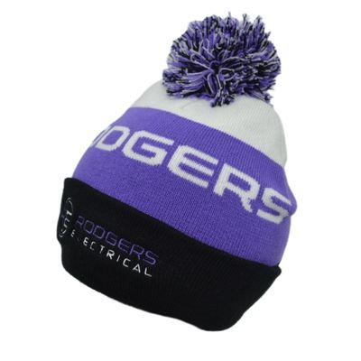 Custom Made Soft Warm Jacquard Pom Pom Knitted Cap Purple Colour
