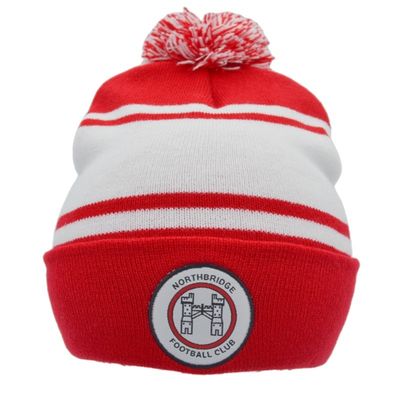 Custom Made Knitted Classic Cuffed Beanie With Pom Pom Red and White