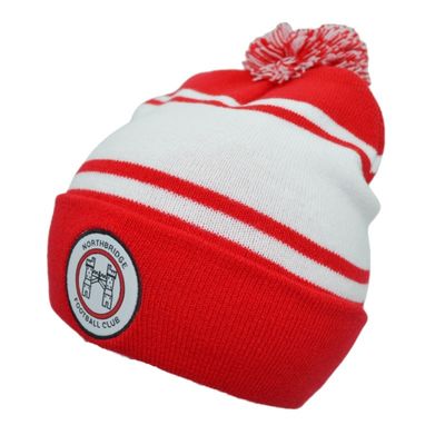 Custom Made Knitted Classic Cuffed Beanie With Pom Pom Red and White