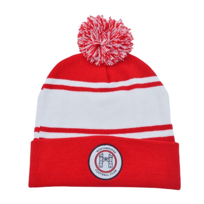 Custom Made Knitted Classic Cuffed Beanie With Pom Pom Red and White